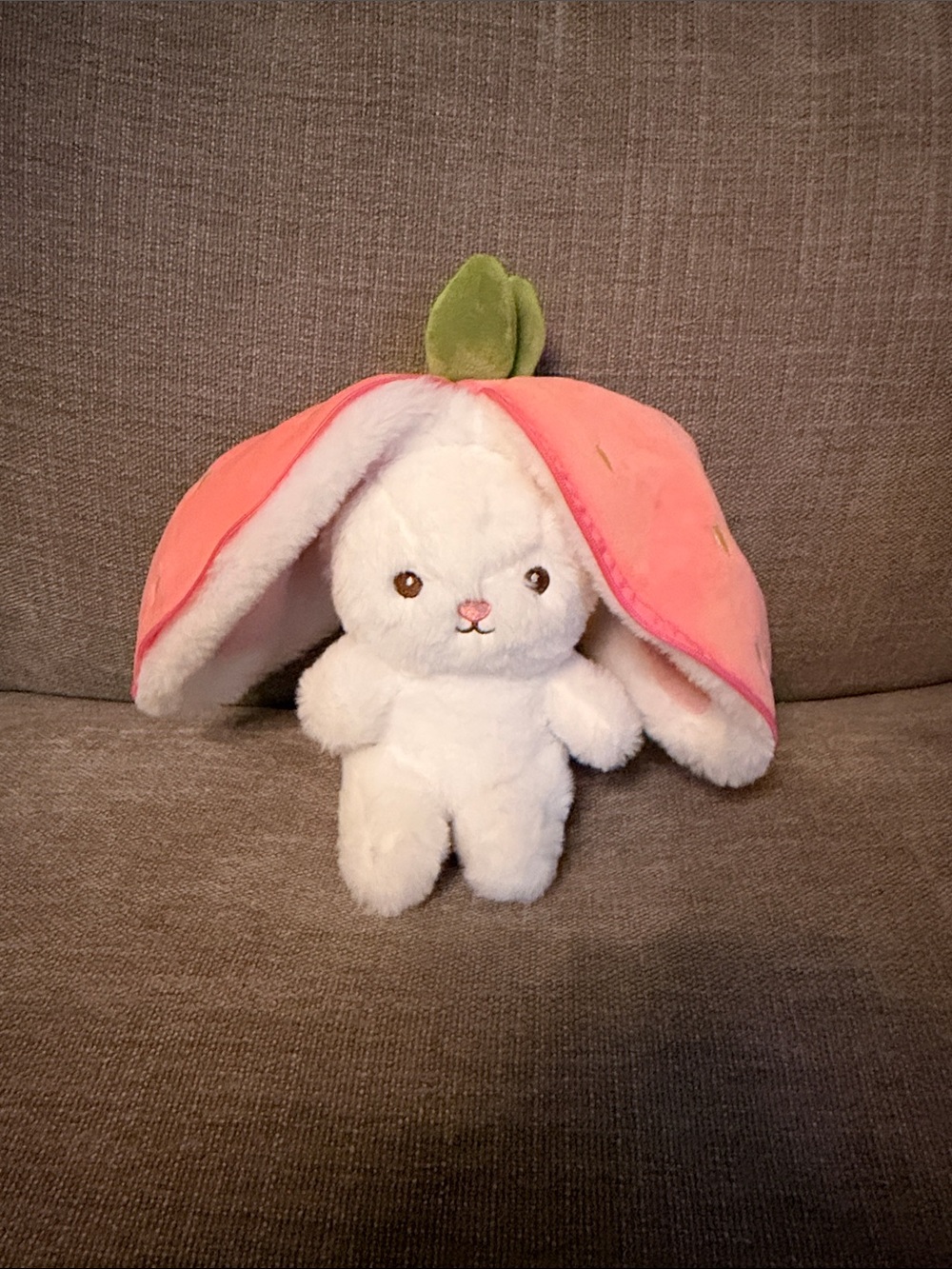 Plush White Bunny with Pink strawberry Hood - Kids Toy